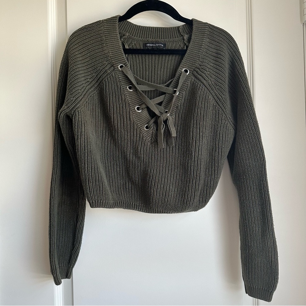 Kendall & Kylie Green Crop Top Sweater